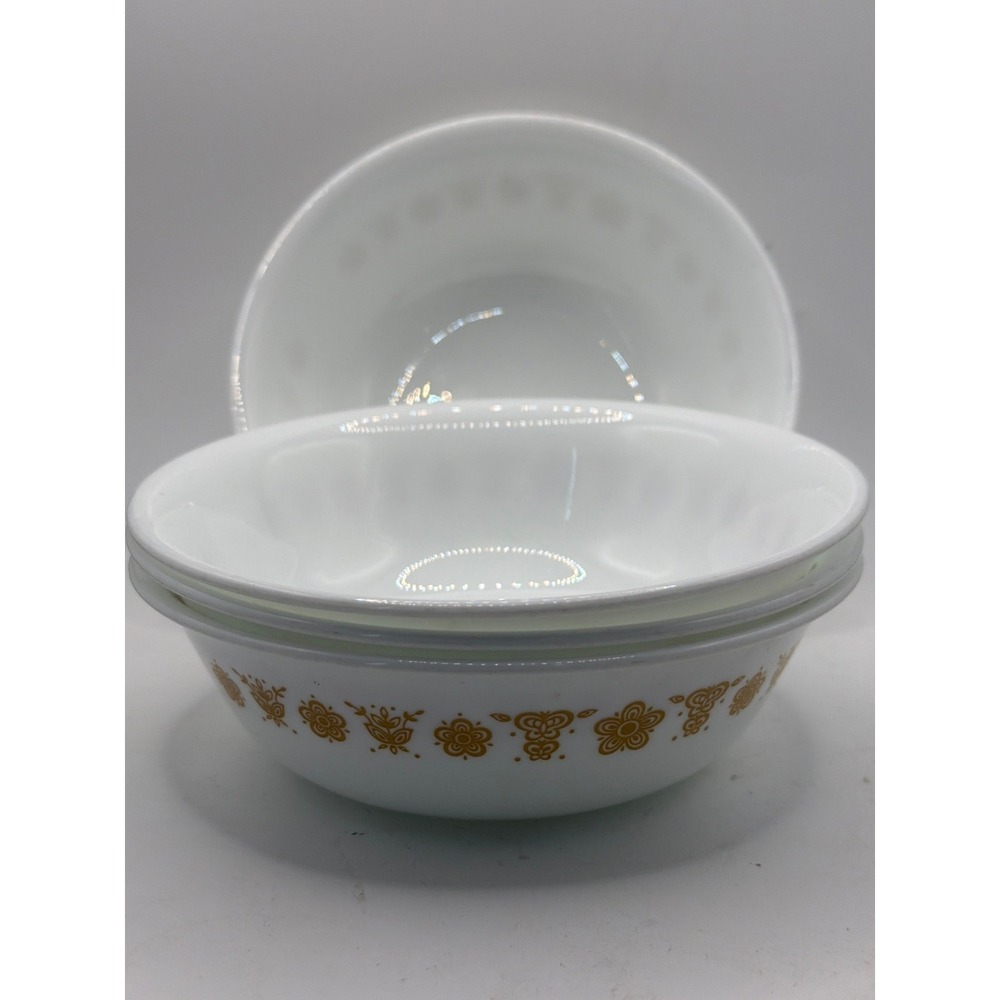 4 Corelle by Corning Gold Butterfly Cereal Ice Cream Salad Bowls
